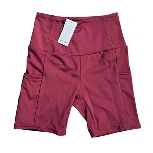 NWT | ROSANC Burgundy High-Rise Biker Shorts | Side Pockets | Small